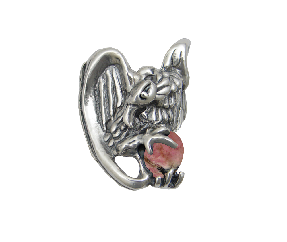 Sterling Silver Heavy Weight Vulture Ring With Rhodonite Size 15